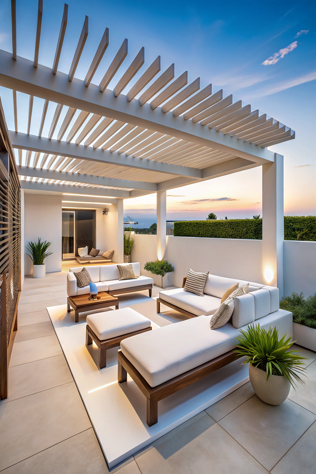 Elegant terrace with modern seating and pergola