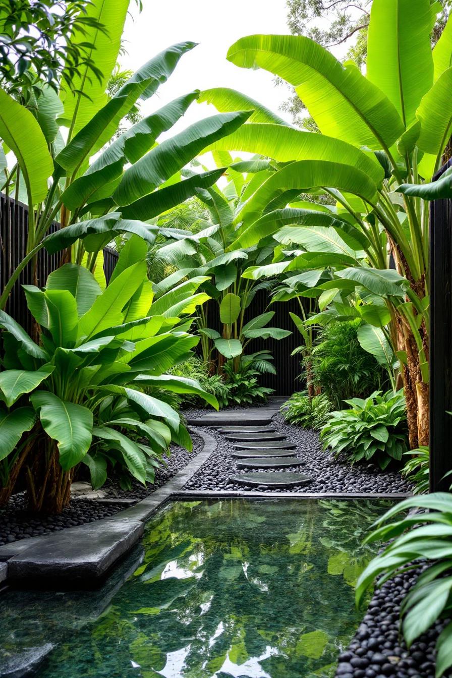 Lush garden pathway with tropical greenery