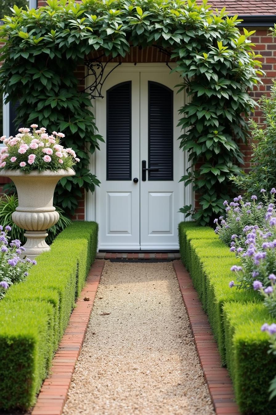 Lush green pathway leading to a quaint cottage door