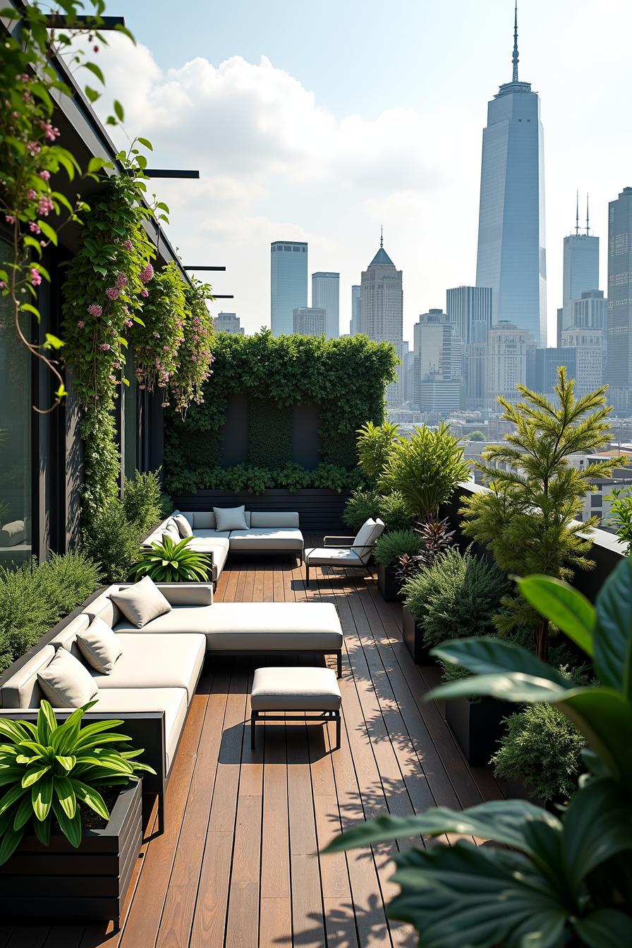 Luxurious rooftop garden with city views