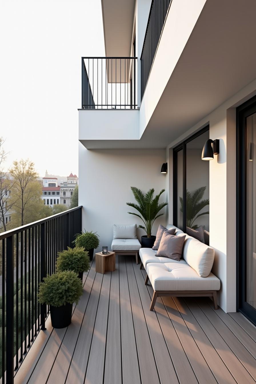 Modern terrace with cozy seating and plants