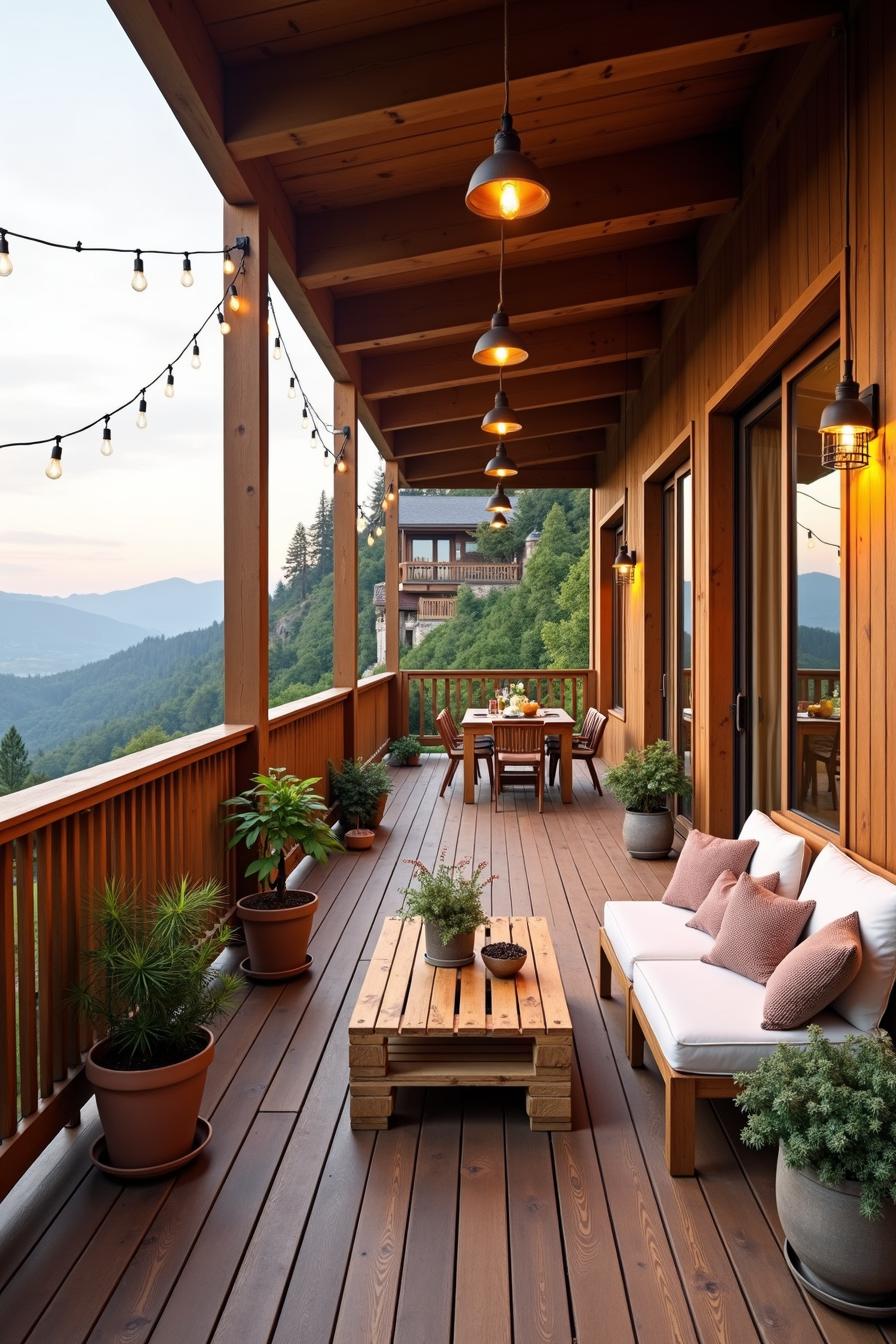 Cozy wooden terrace with mountain view