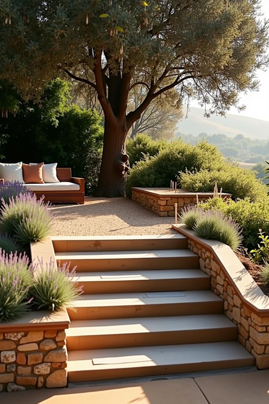 Serene outdoor seating with lavender accents