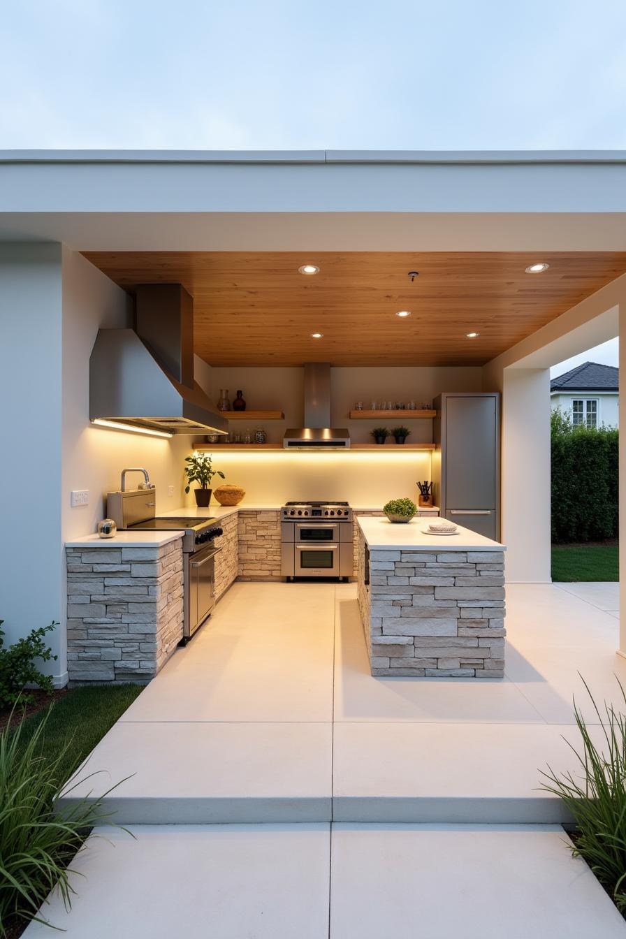 Modern outdoor kitchen with stone design