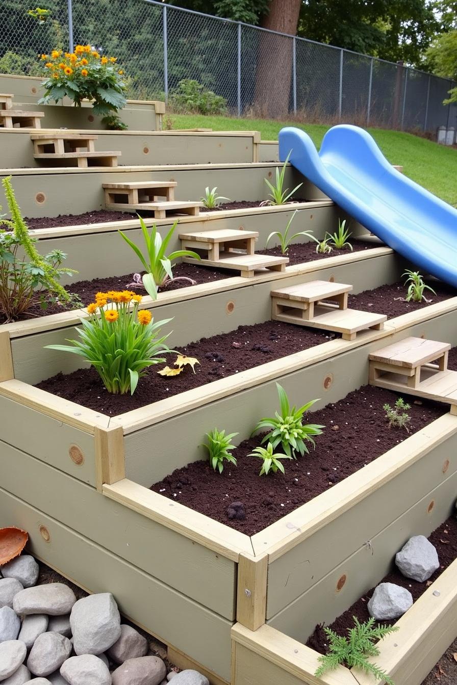 Terraced garden with a slide