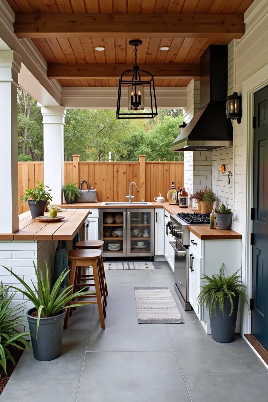 Outdoor kitchen with wood elements and modern touches