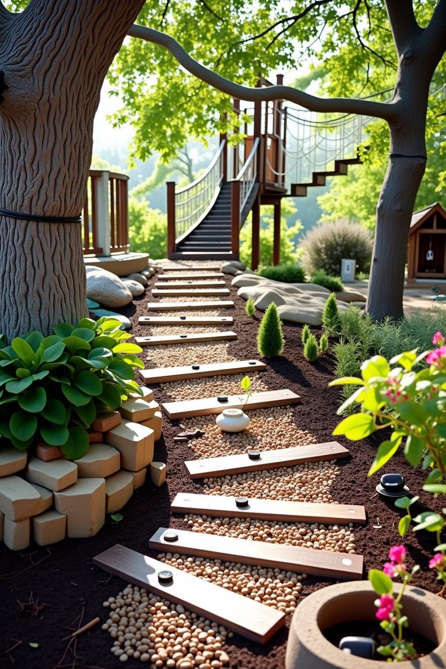 Rustic path leading to an elevated wooden platform