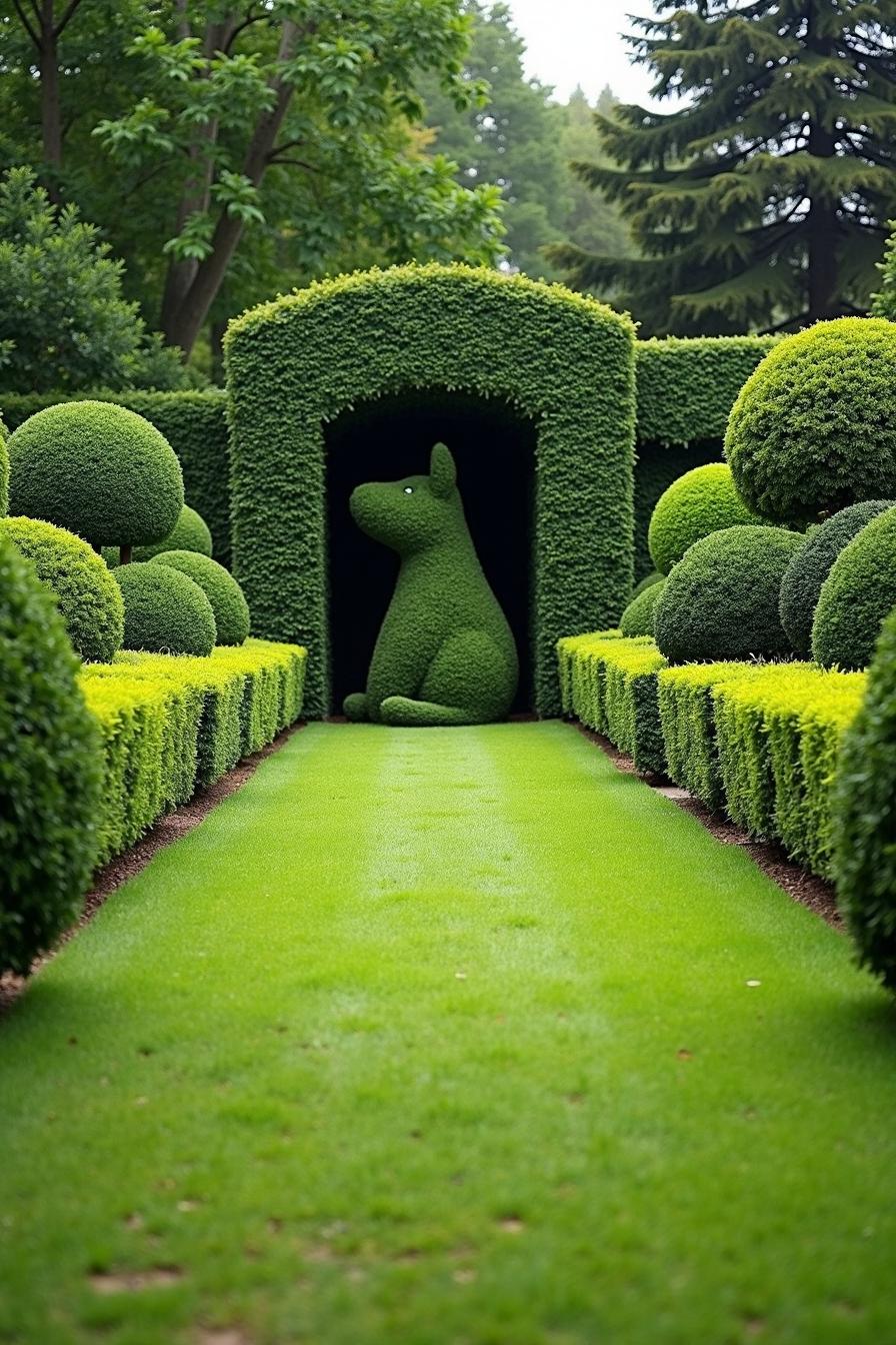 Topiary fun featuring a playful llama sculpture