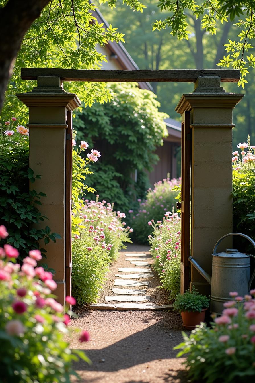 Charming garden path framed by flowers and greenery