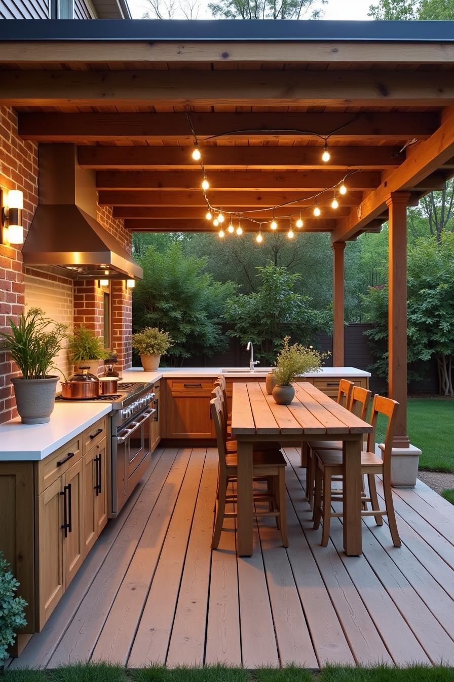 Outdoor kitchen with wooden amenities