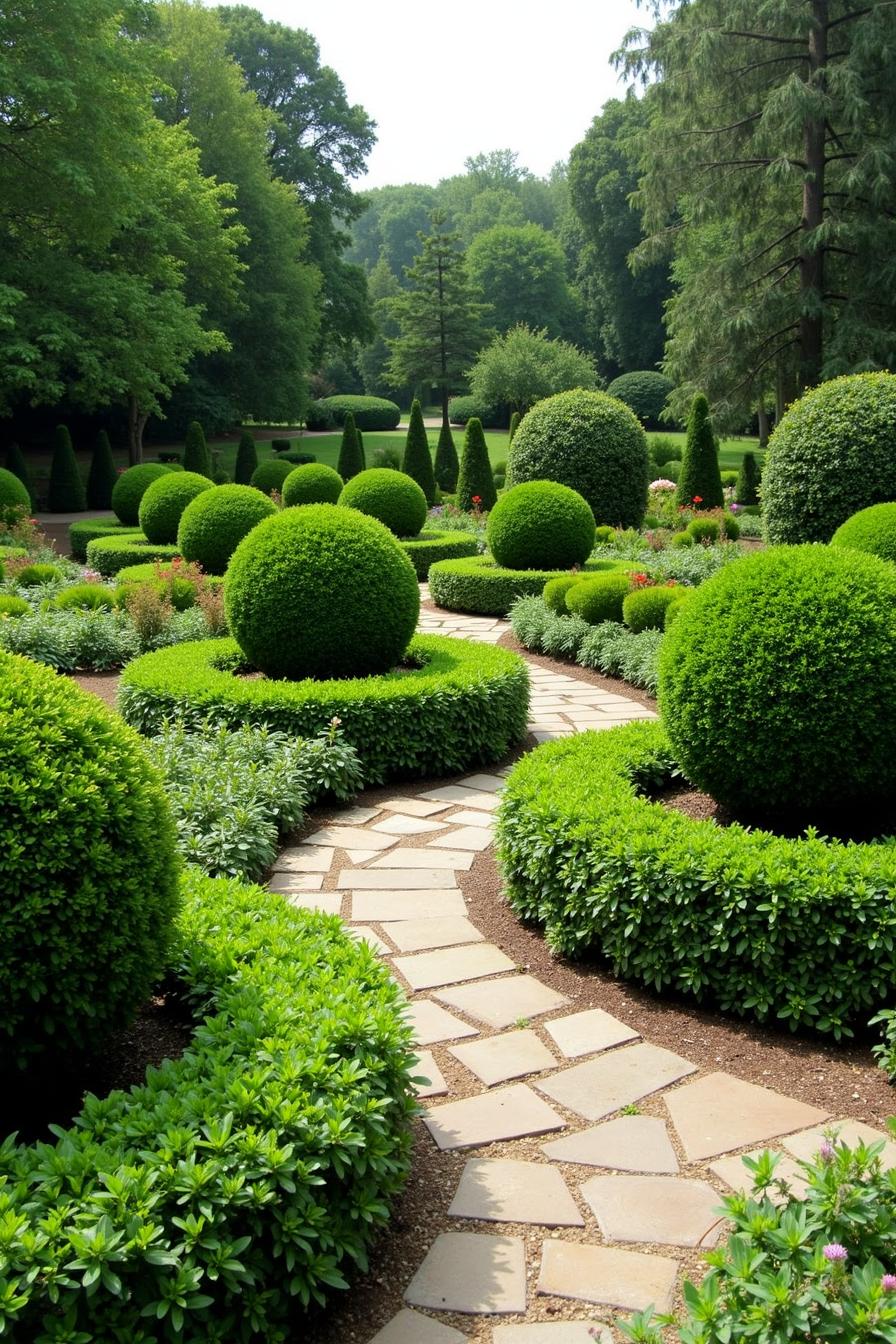 Topiary garden with round and conical hedges