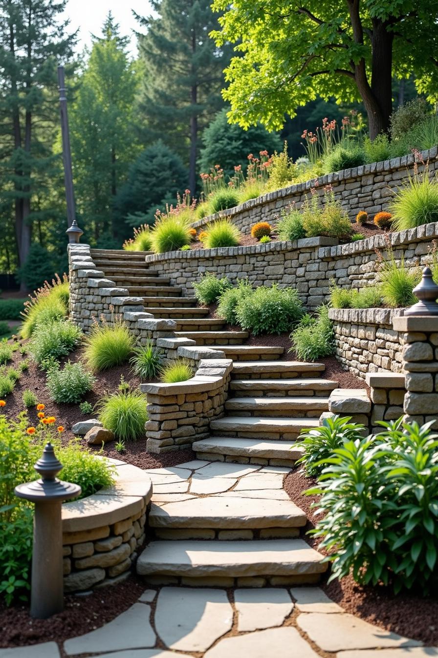 Stone steps with plants on a hillside