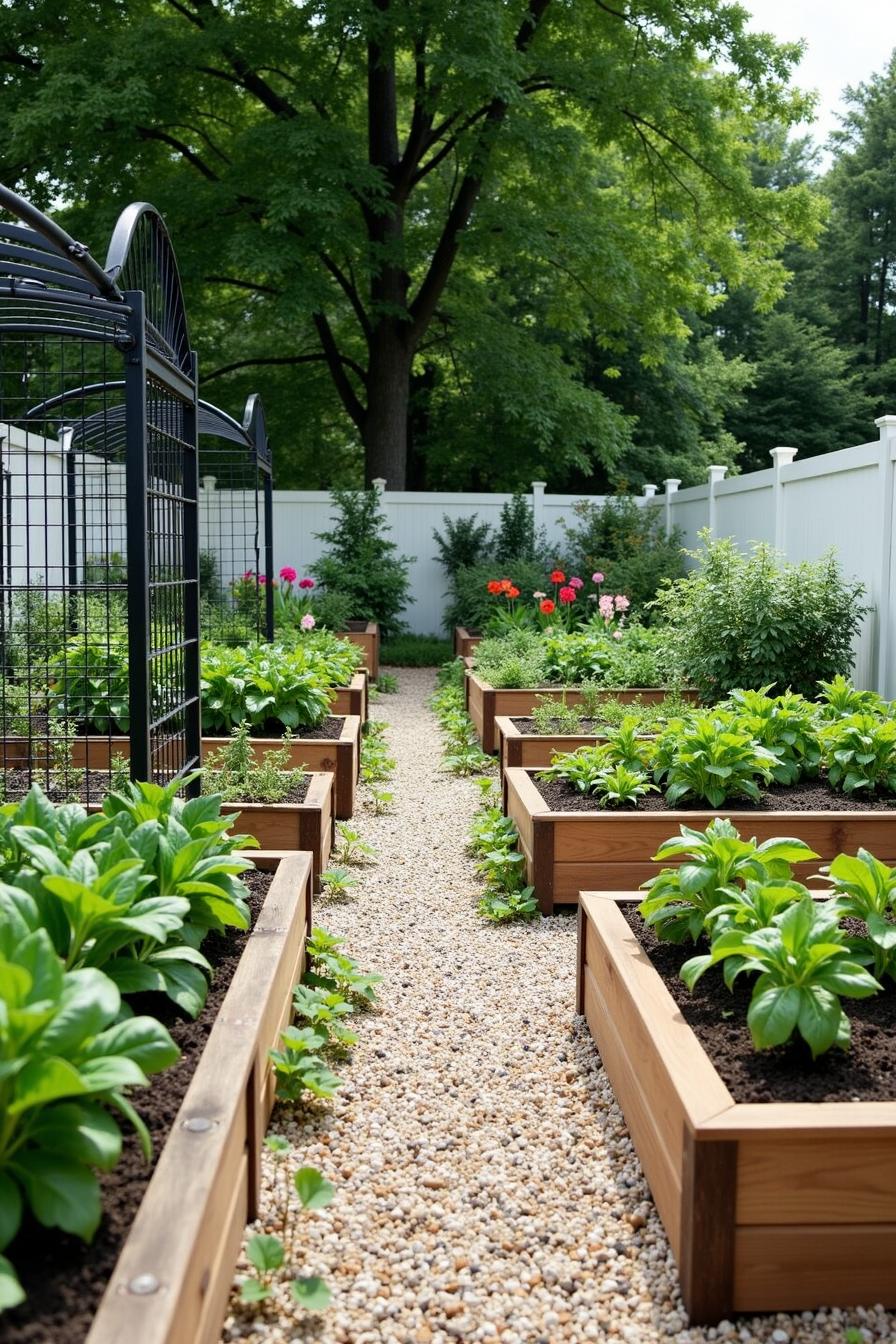 Charming backyard garden with raised beds