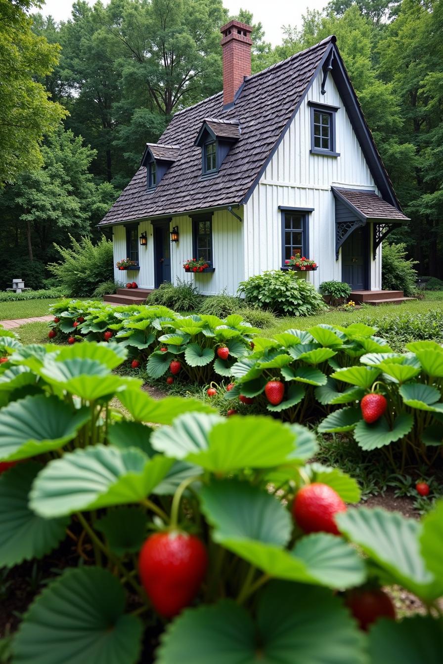 Charming cottage with a vibrant strawberry garden