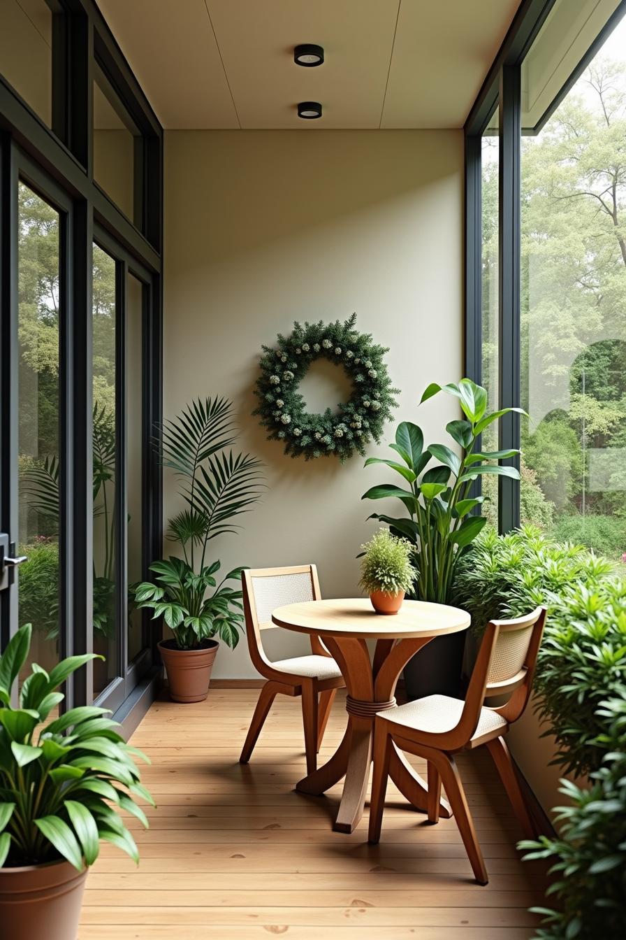 Cozy nook adorned with plants and a wreath