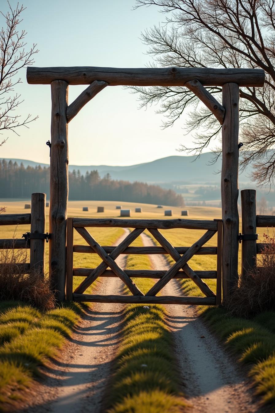 Wooden farm gate with a scenic view