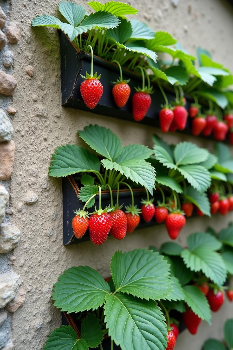 Vertical garden with strawberries