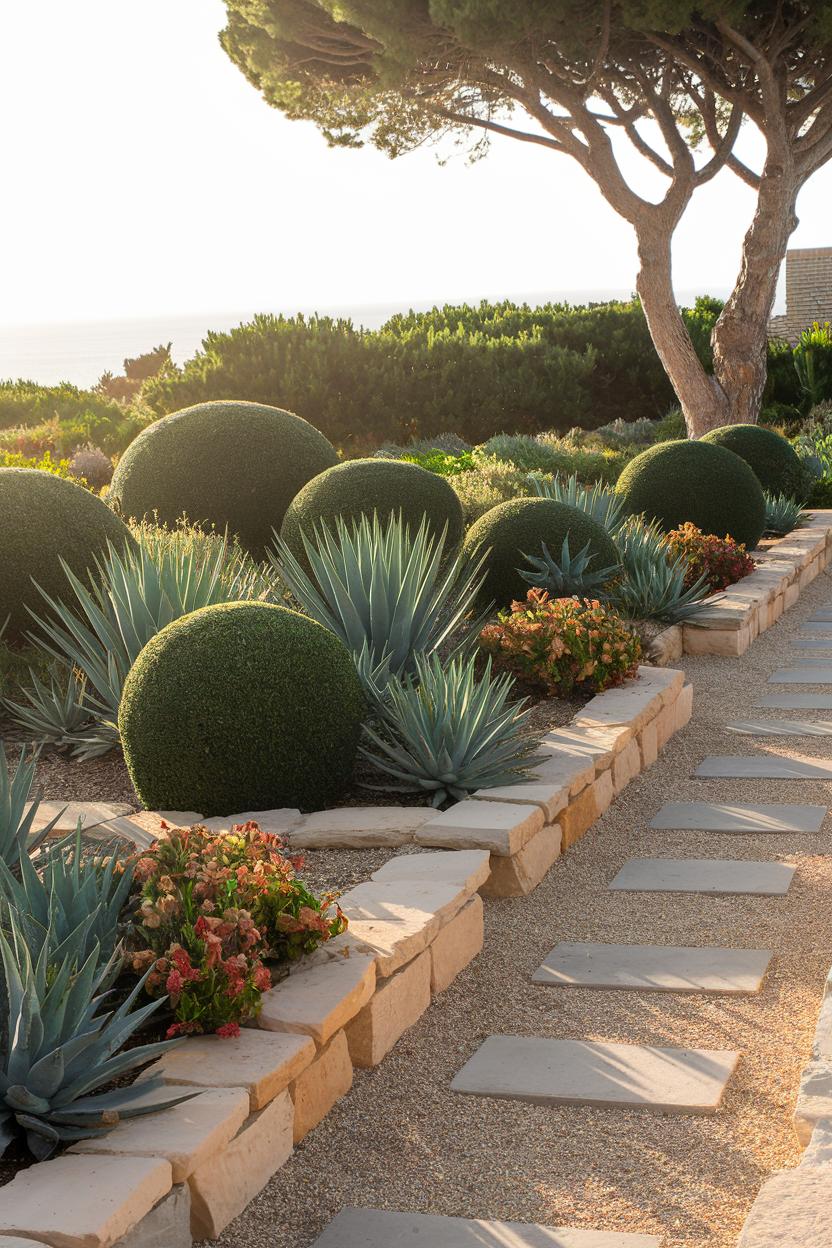 Lush garden with neat pathways and coastal bushwork