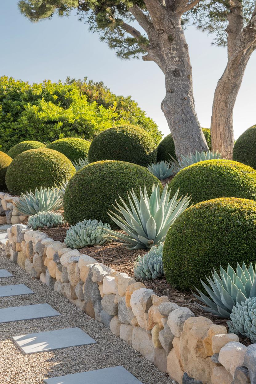 Succulents and shrubs in a coastal garden