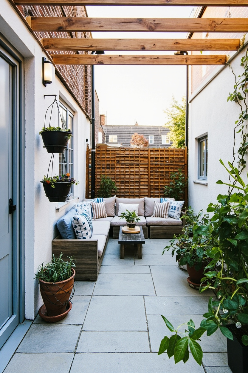 Cozy patio with sectional seating and plants