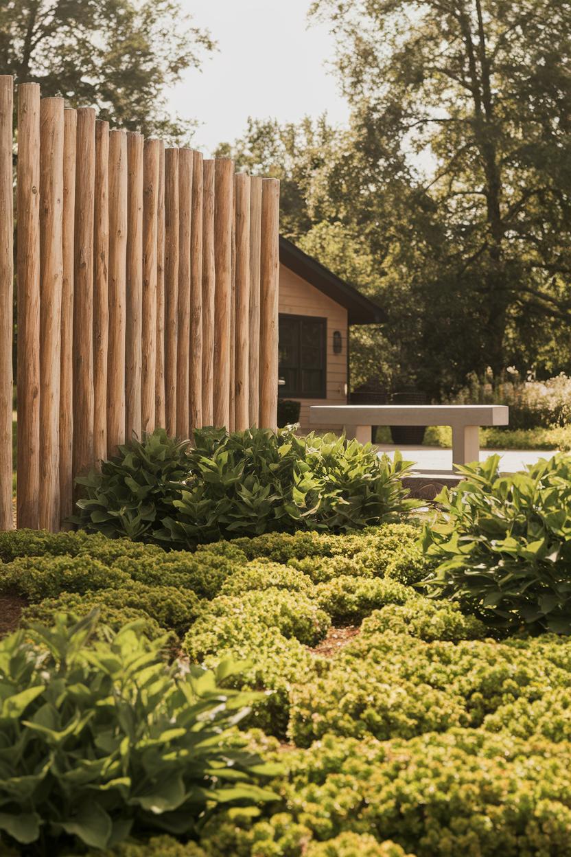 Tall wooden fence with lush greenery