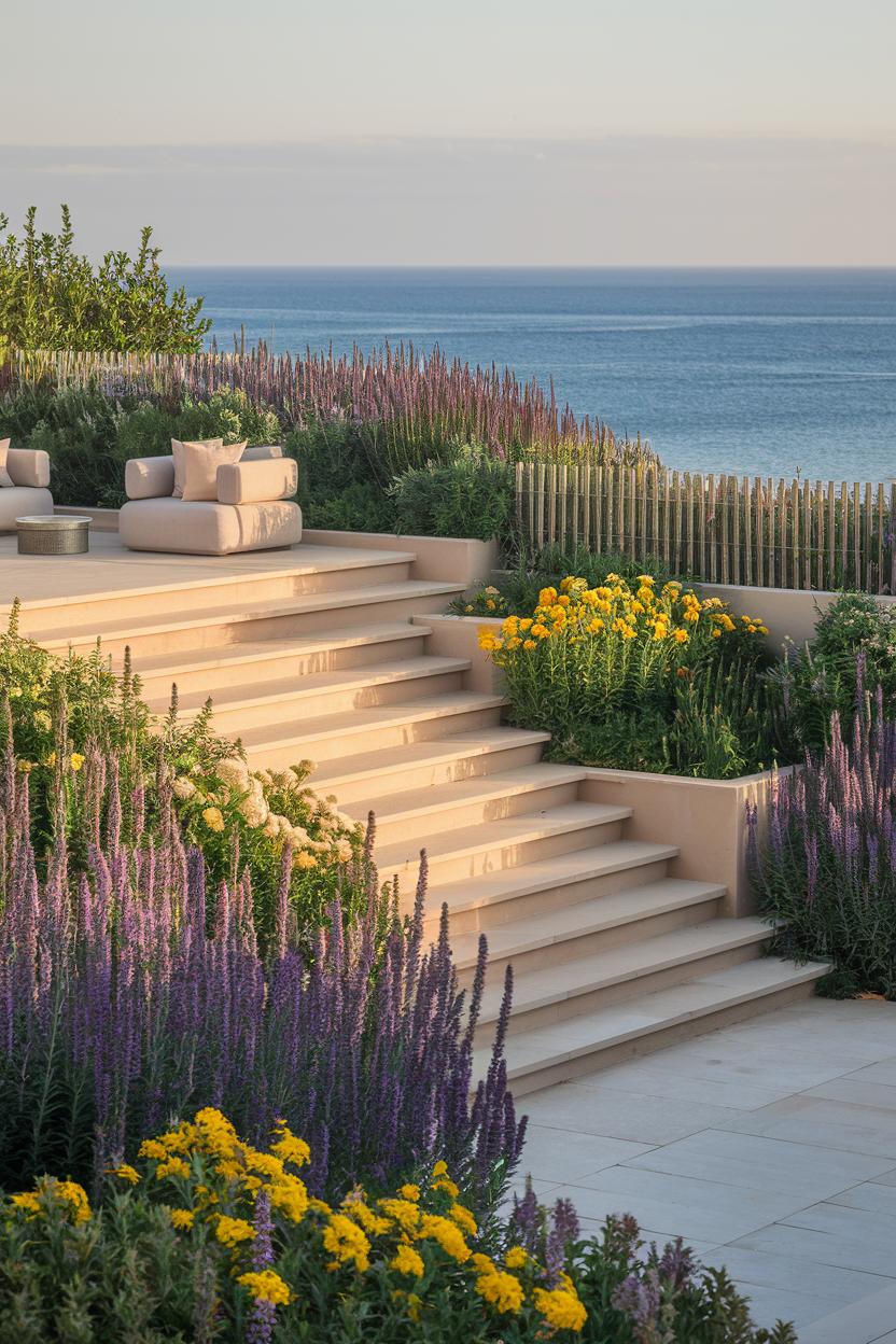 Terraced garden with ocean view