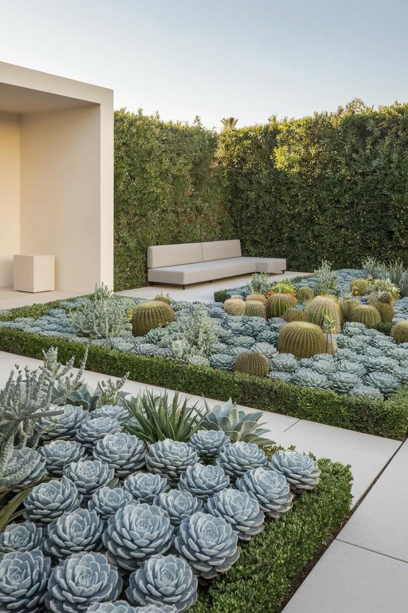 Modern garden with succulents and seating