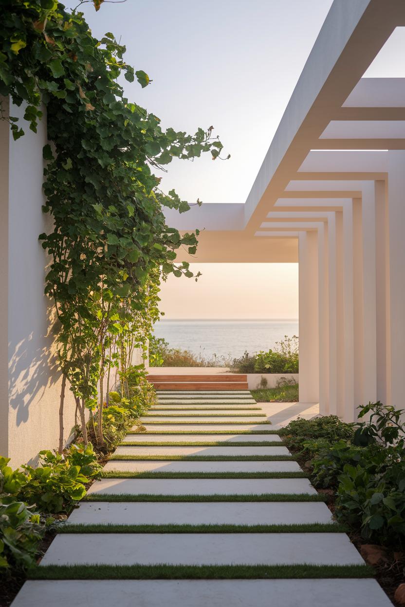 Pathway with a pergola and ocean view