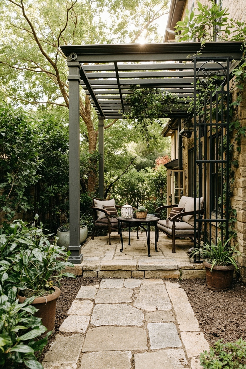 Small patio with pergola and cozy seating