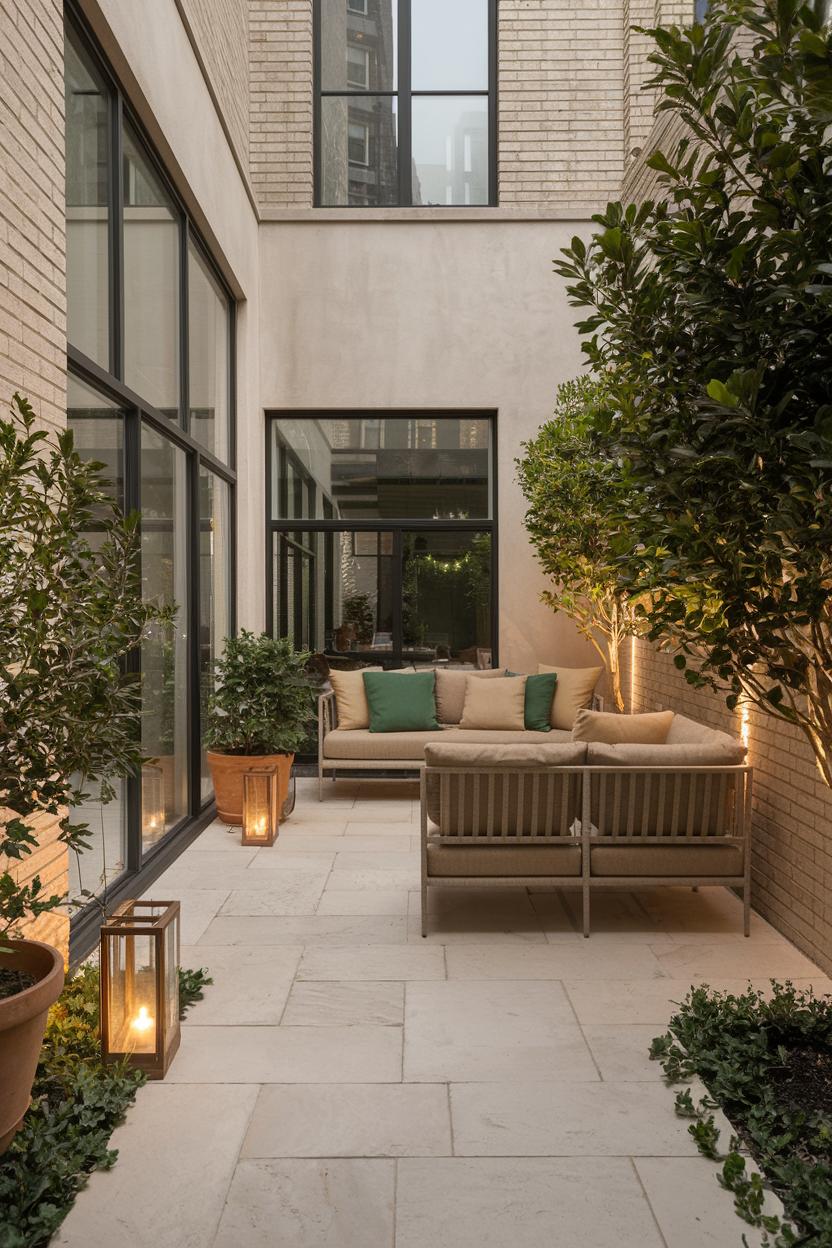 Intimate outdoor seating area with soft lighting