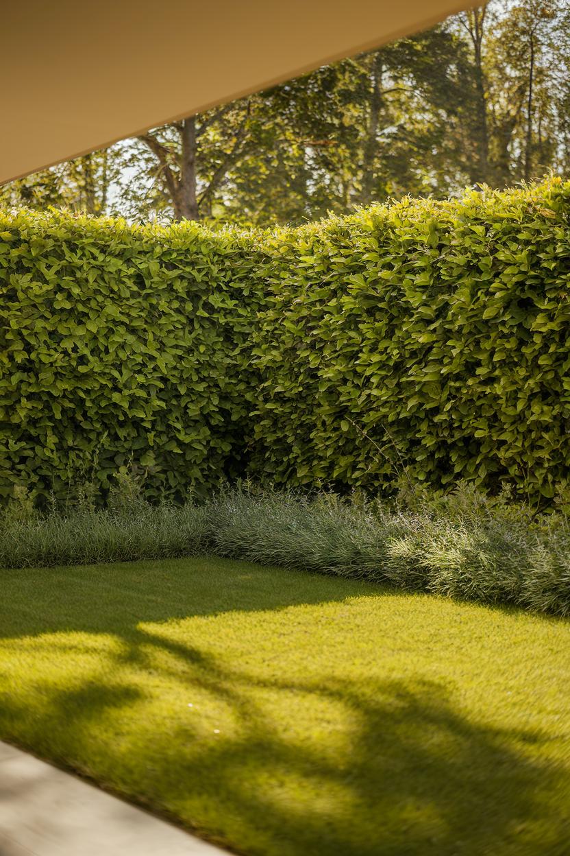 Lush hedge with manicured lawn and foliage