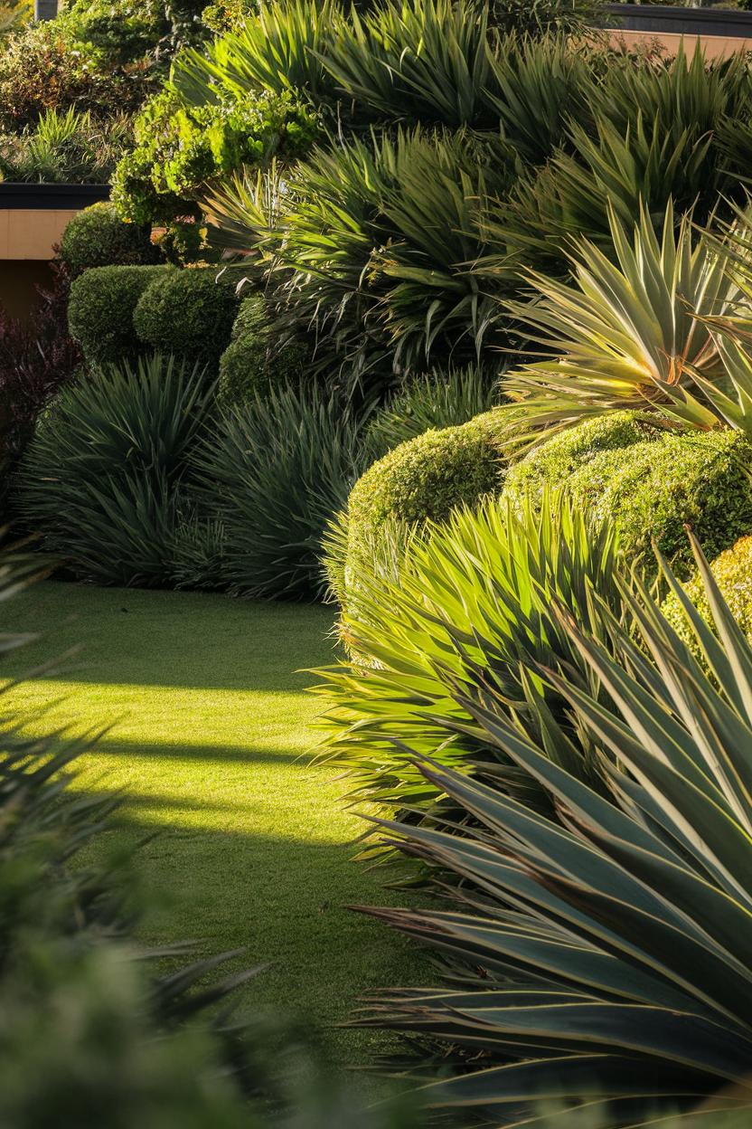 Vibrant greenery with sunlit tropical plants