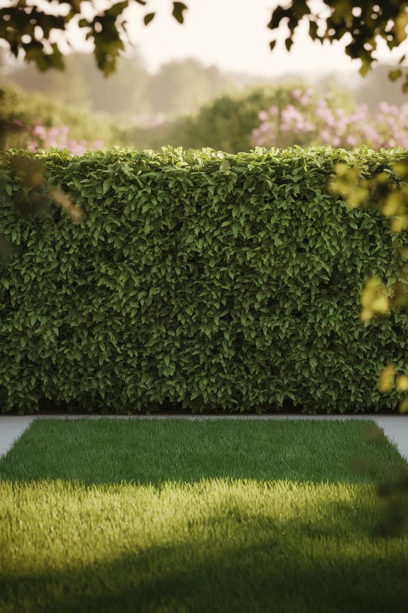 A lush green hedge framing a carefully manicured lawn