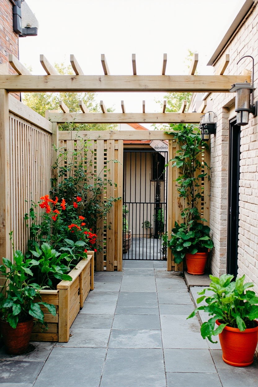 Charming path surrounded by plants and woodwork