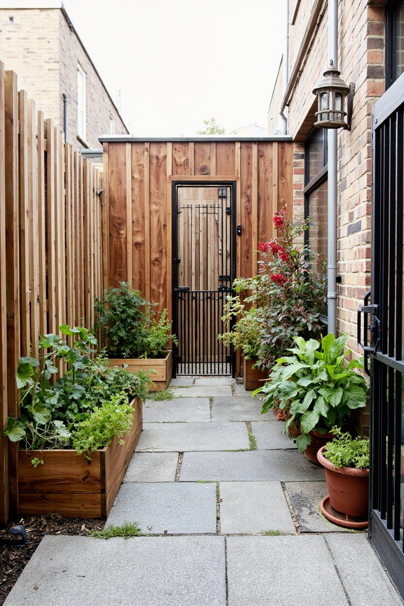 Narrow garden path lined with vibrant plants