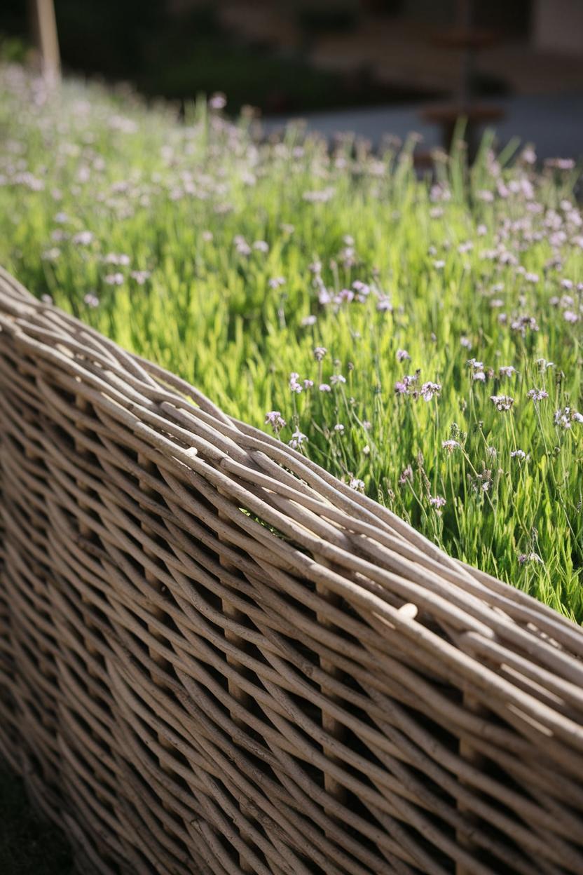 Woven fence with lush lavender backdrop