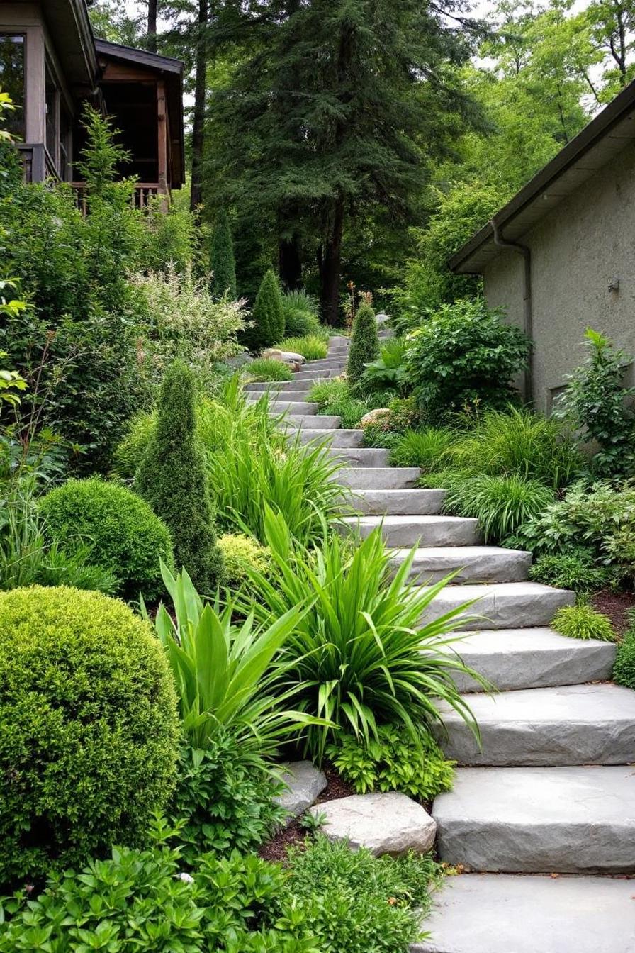 Stone steps surrounded by lush greenery