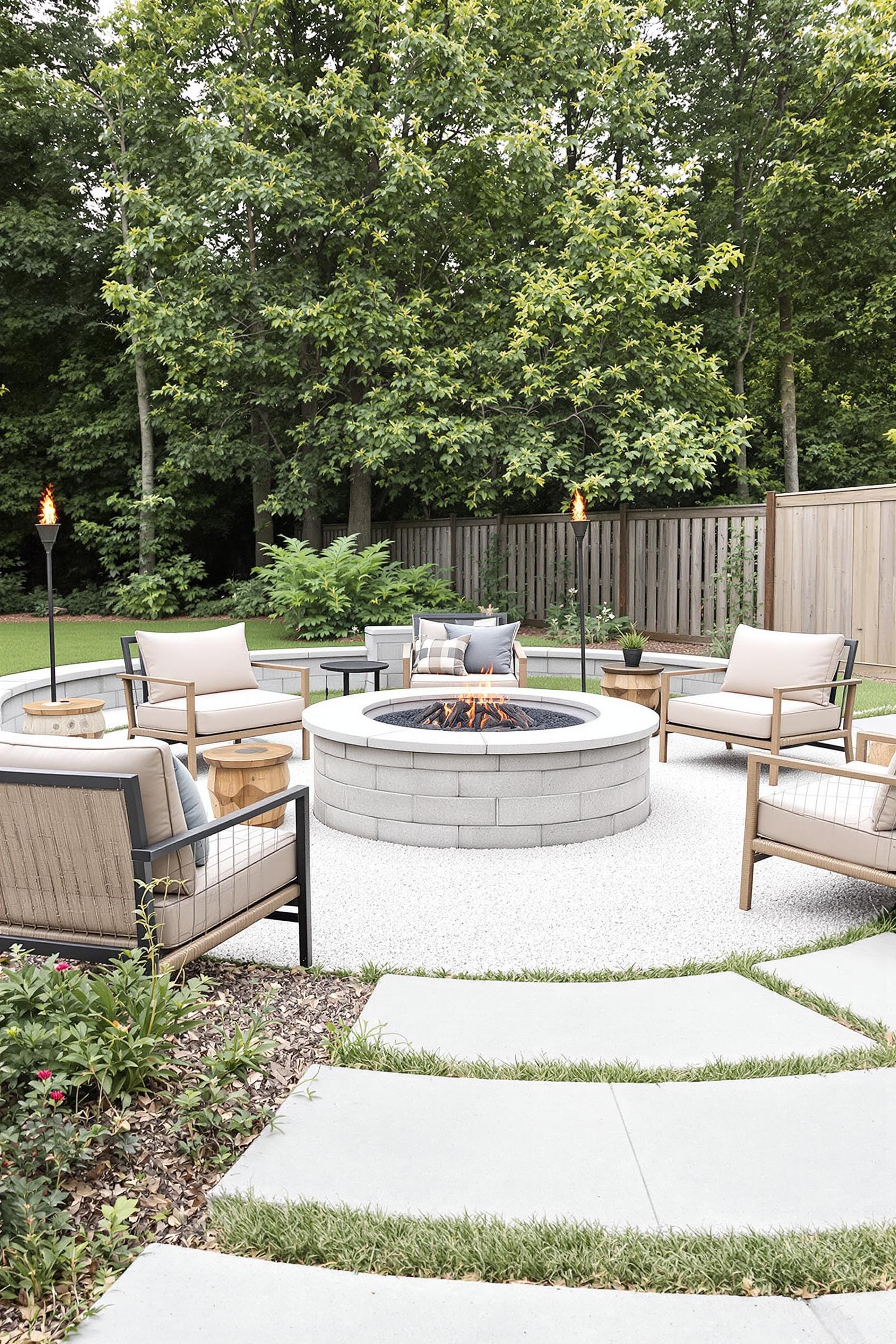 Chic outdoor seating around a fire pit