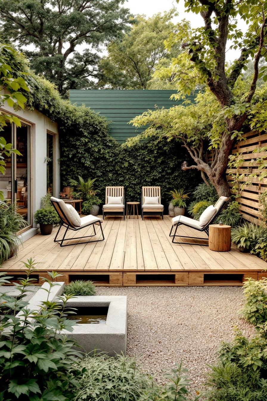 Stylish patio deck with pallet wood and cozy seating