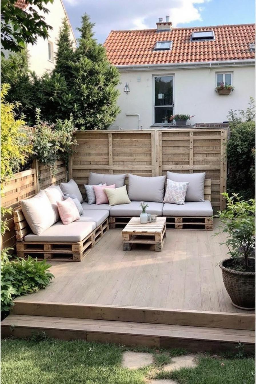 Pallet wood patio deck with cozy seating