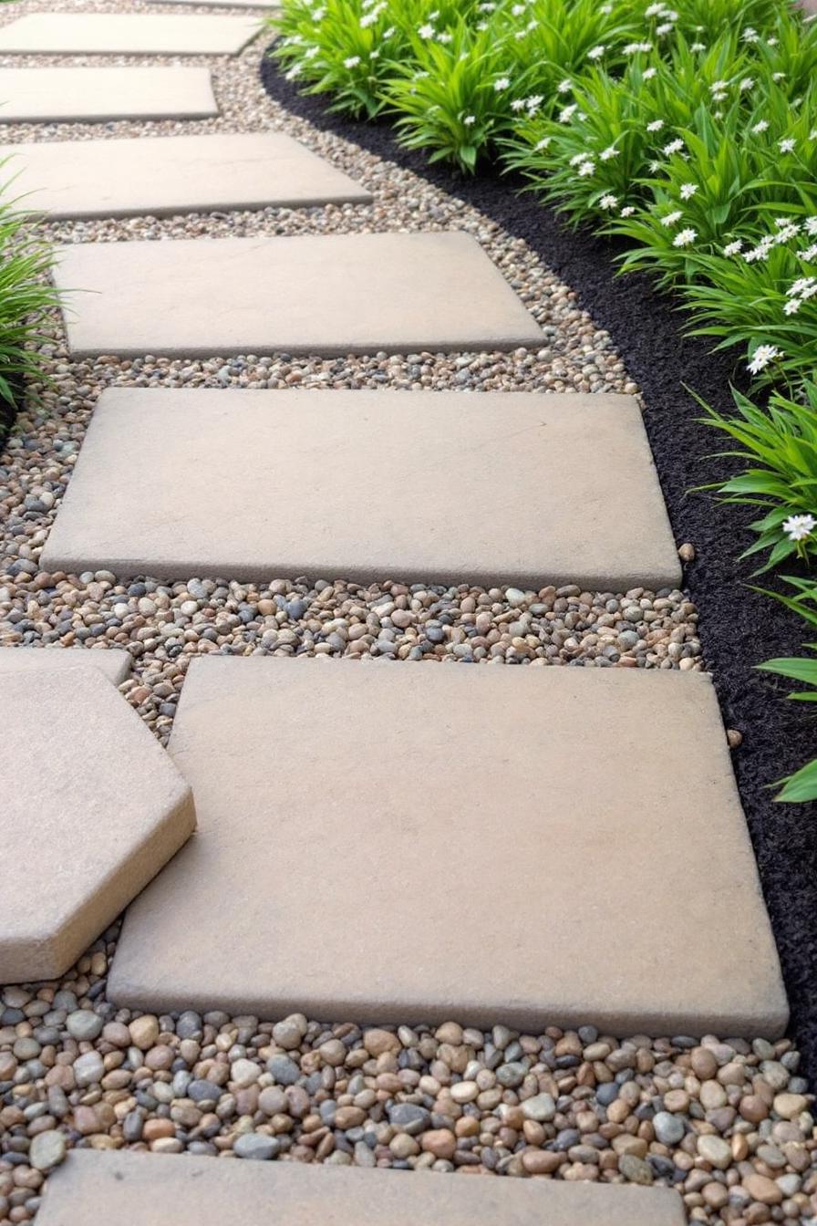 Elegant pathway with stepping stones and lush greenery