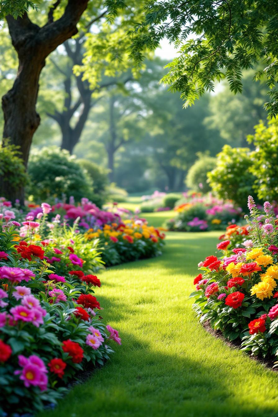 Pathway Framed by Colorful Garden Flowers