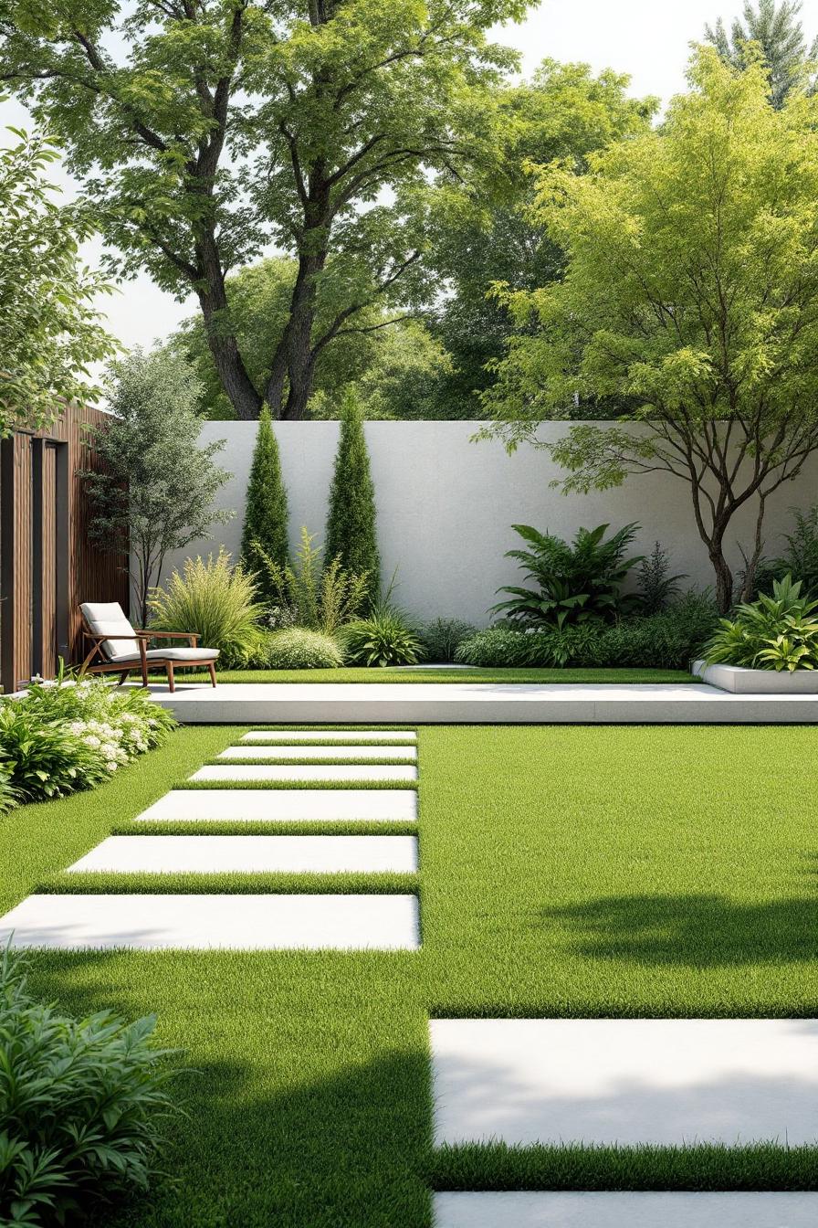 Modern garden featuring a sleek stepping stone path