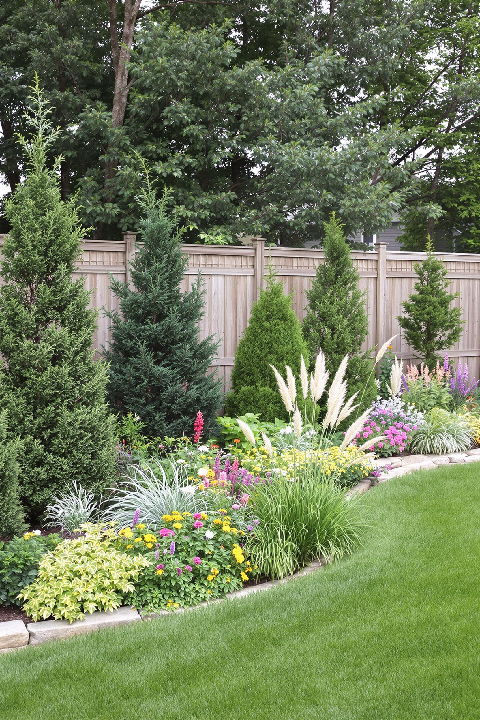 Colorful garden with lush green backdrop