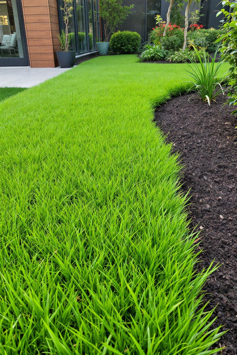 Vibrant grass meets freshly turned soil