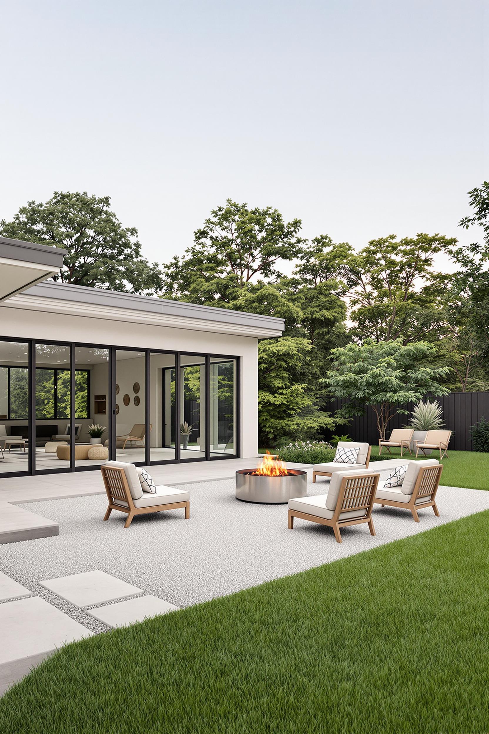 Outdoor seating around a modern fire pit