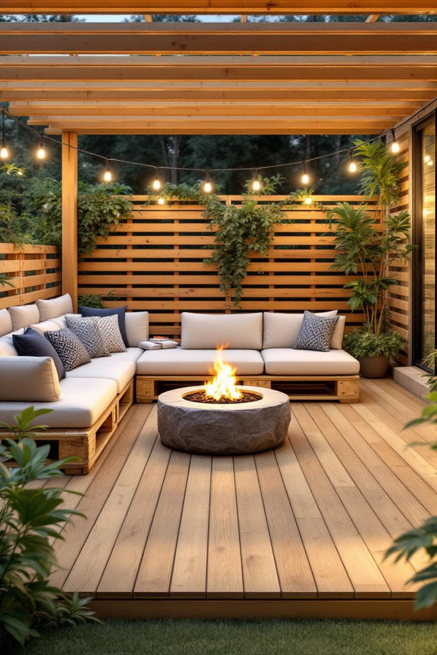 Cozy patio deck with seating and fire pit
