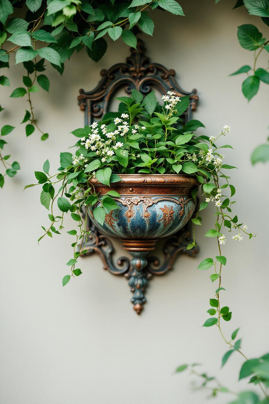 Ornate wall sconce with cascading greenery