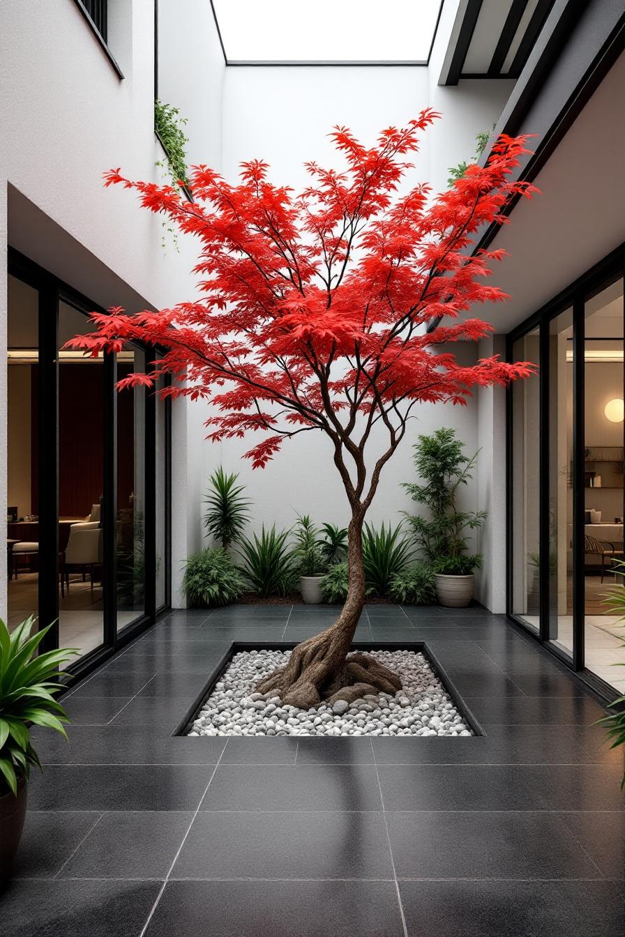 Japanese maple tree in a modern courtyard