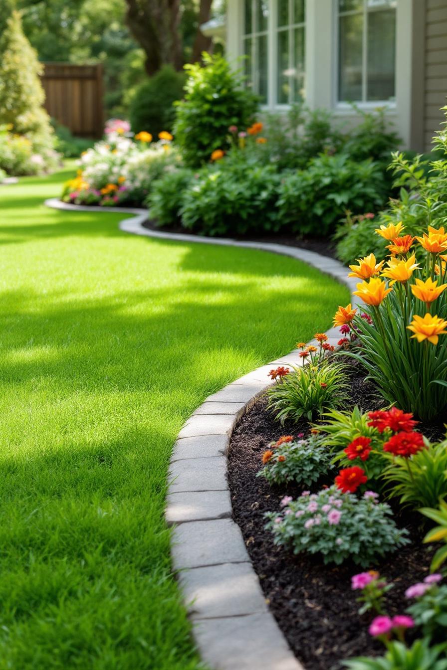 Stone border with vibrant flowers